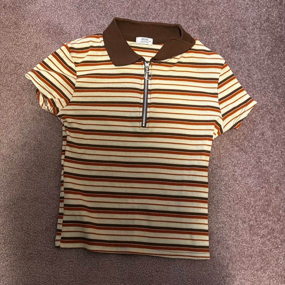 Striped Shirt with Collar and Zip